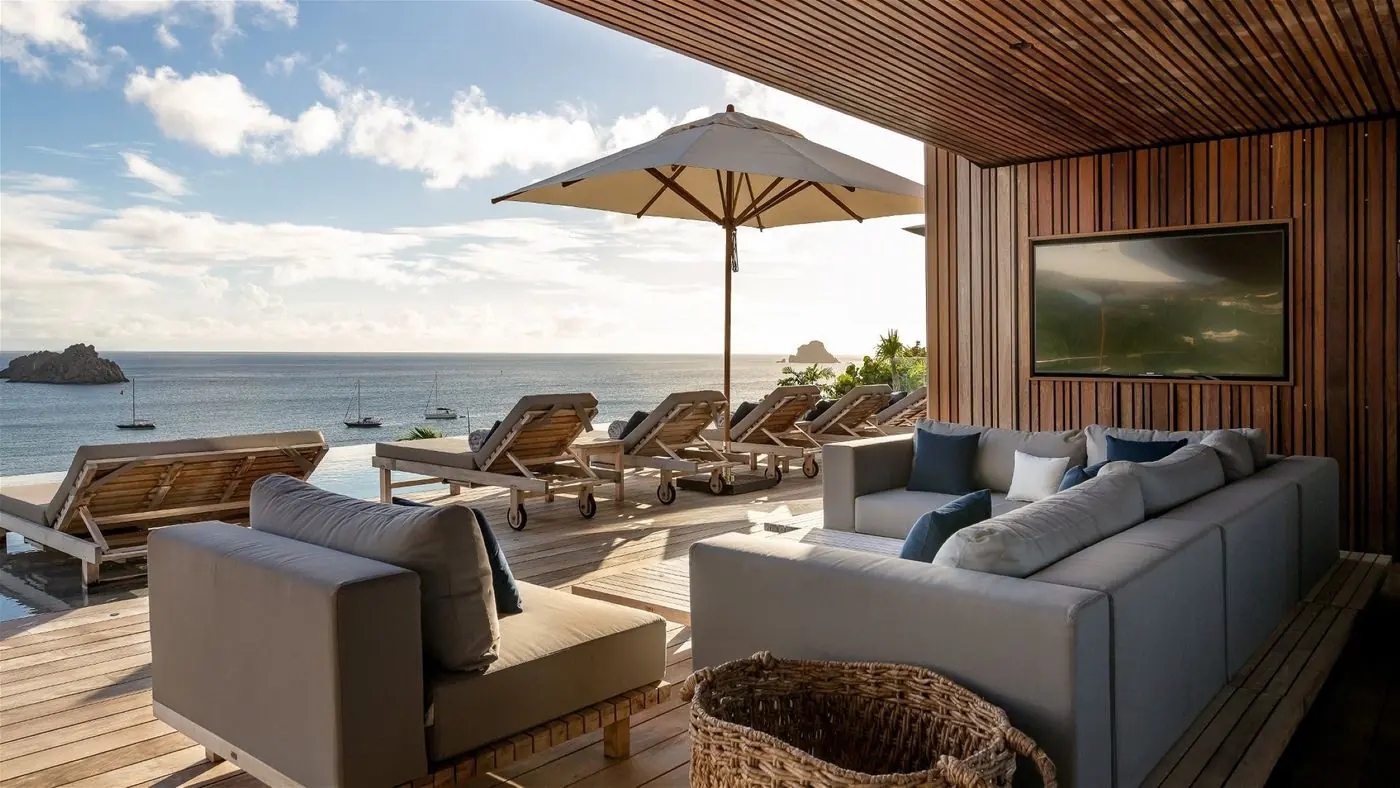 Salon ouvert sur la mer, villa June, Saint-Barthélemy
